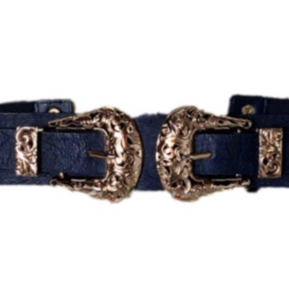 Elegant Black Belt with Gold Buckles